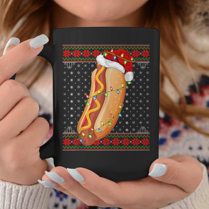 Hot Dog Christmas Lights Ugly Sweater Santa Hot Dog Xmas Coffee Mug Funny Gifts