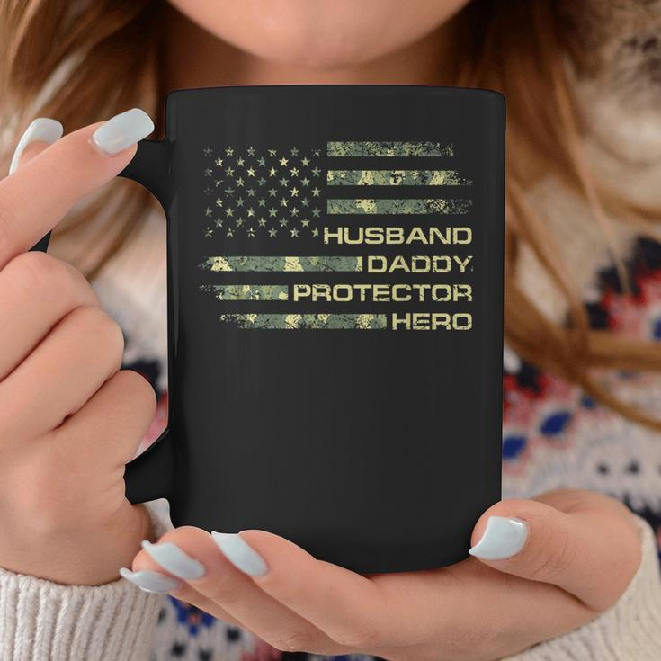 Husband Daddy Protector Hero Fathers Day Camo American Flag Coffee Mug Funny Gifts