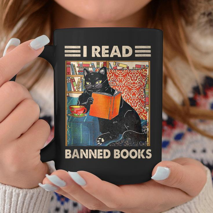 I Read Banned Books Funny Black Cat Reader Bookworm Women Coffee Mug Unique Gifts