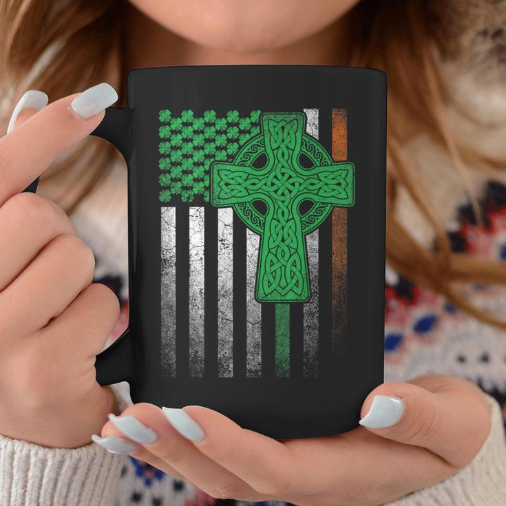 Irish American Flag Ireland Flag St Patricks Day Cross Coffee Mug Funny Gifts