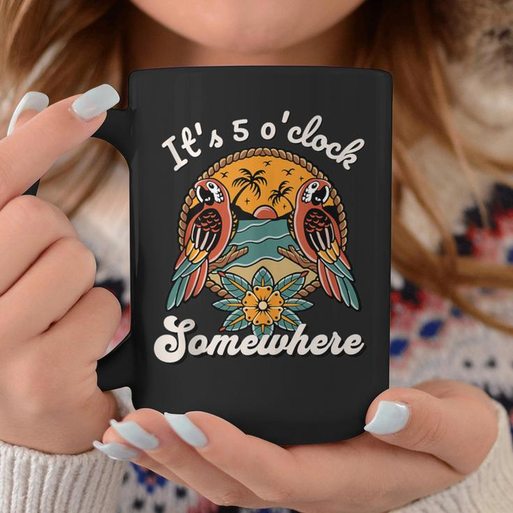 It's 5 O’Clock Somewhere Parrot Summer Beach Sunset Drinking Coffee Mug Funny Gifts