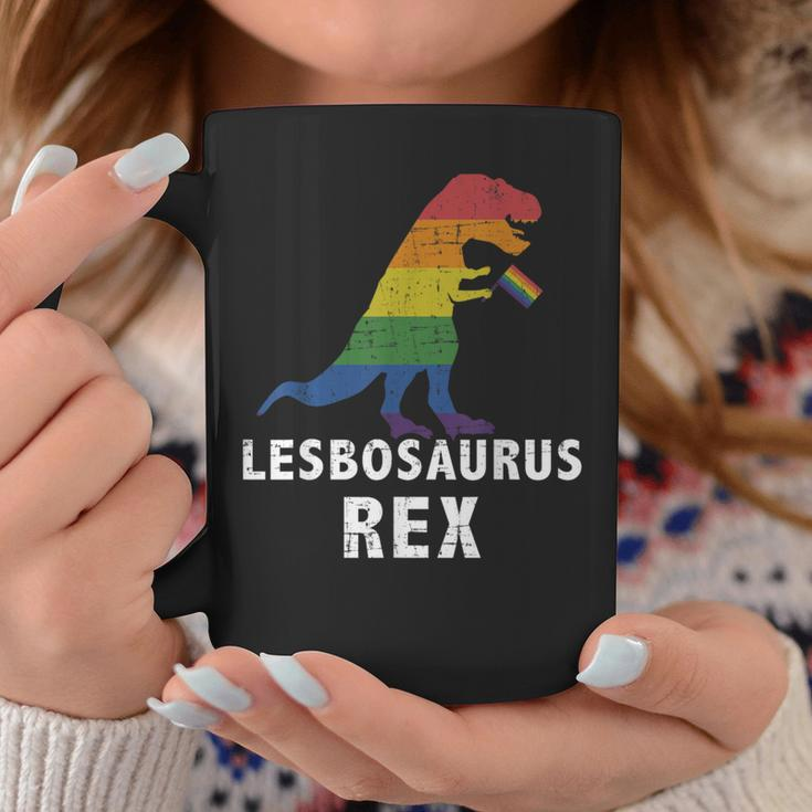Lesbosaurus Rex Dinosaur In Rainbow Flag For Lesbian Pride Coffee Mug Unique Gifts