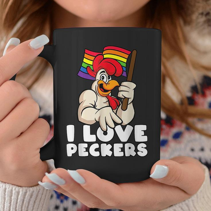 Lgbt Rainbow Flag Rooster Pun I Love Peckers Gay Chicken Dad Coffee Mug Funny Gifts