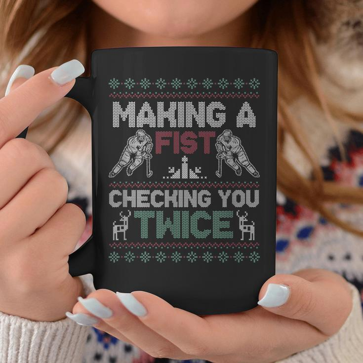 Making A Fist Checking You Twice Ugly Christmas Pajama Party Coffee Mug Unique Gifts