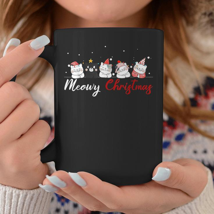 Meowy Catmas Santa Hat Xmas Cat Lover Christmas Lights Coffee Mug Funny Gifts