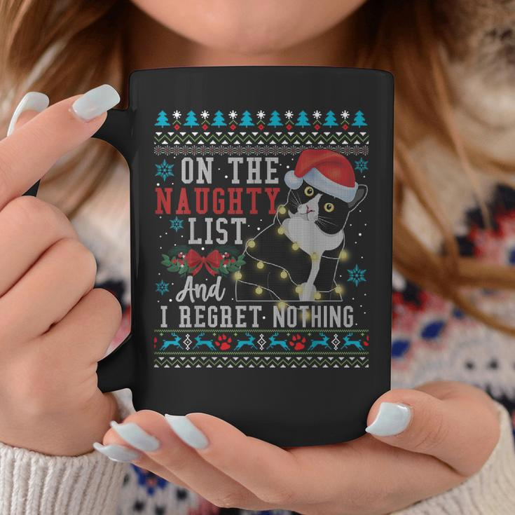 On The Naughty List And I Regret Nothing Cat Christmas Coffee Mug Funny Gifts