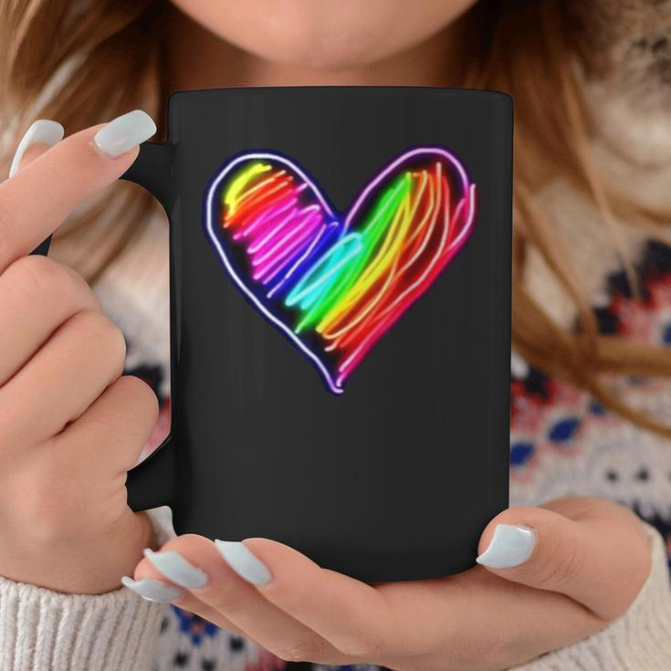 Neon Rainbow Heart Love Pride Lgbqt Rally Coffee Mug Unique Gifts