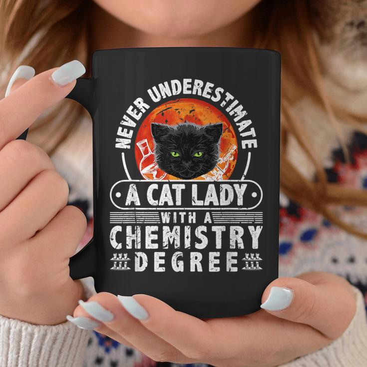 Never Underestimate A Cat Lady With A Chemistry Degree Coffee Mug Funny Gifts
