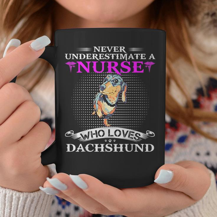 Never Underestimate A Nurse Who Loves Dachshund Dog Funny Coffee Mug Funny Gifts