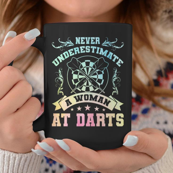 Never Underestimate A Woman At Darts Dartplayer Darting Coffee Mug Funny Gifts