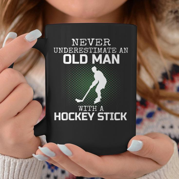Never Underestimate An Old Man With A Hockey Stick Mens Dad Coffee Mug Funny Gifts
