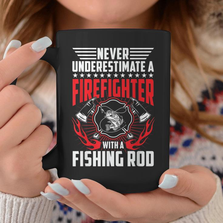 Never Underestimate Firefighter With Fishing Rod Gift Gift For Mens Coffee Mug Unique Gifts