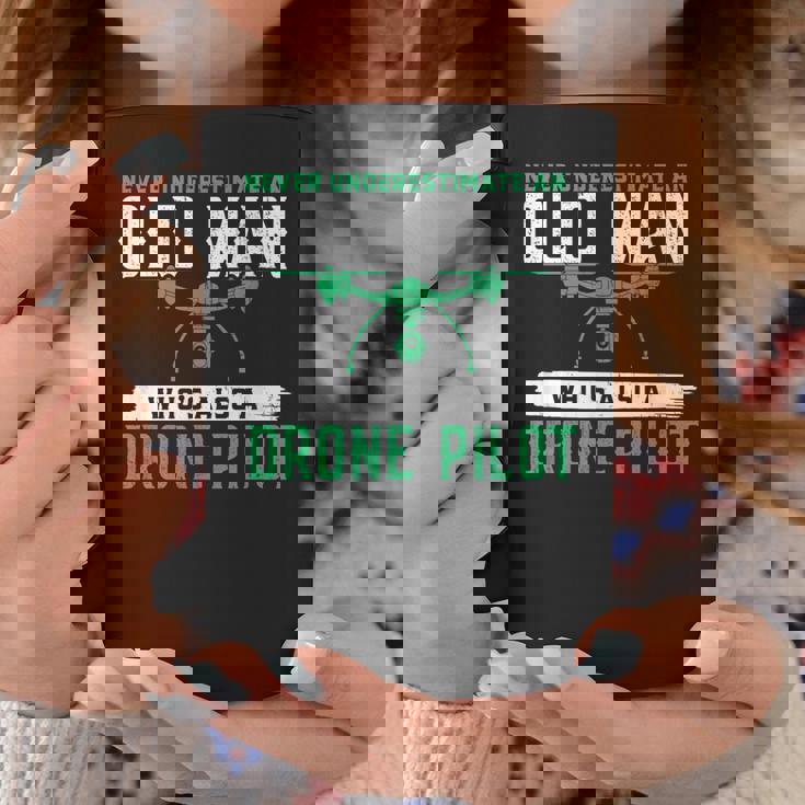 Never Underestimate On Old Man Whos A Drone Pilot Old Man Funny Gifts Coffee Mug Unique Gifts