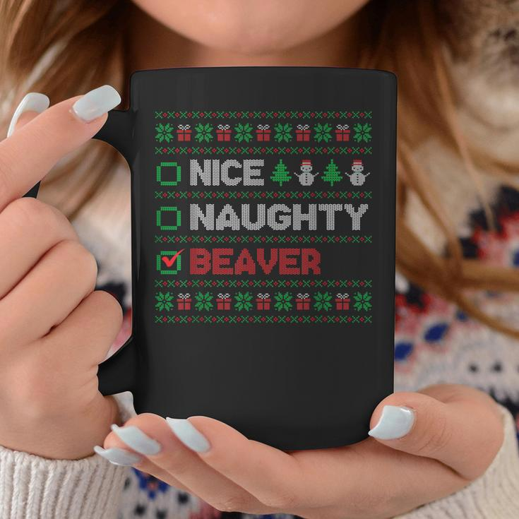 Nice Naughty Beaver Christmas List Ugly Sweater Coffee Mug Funny Gifts