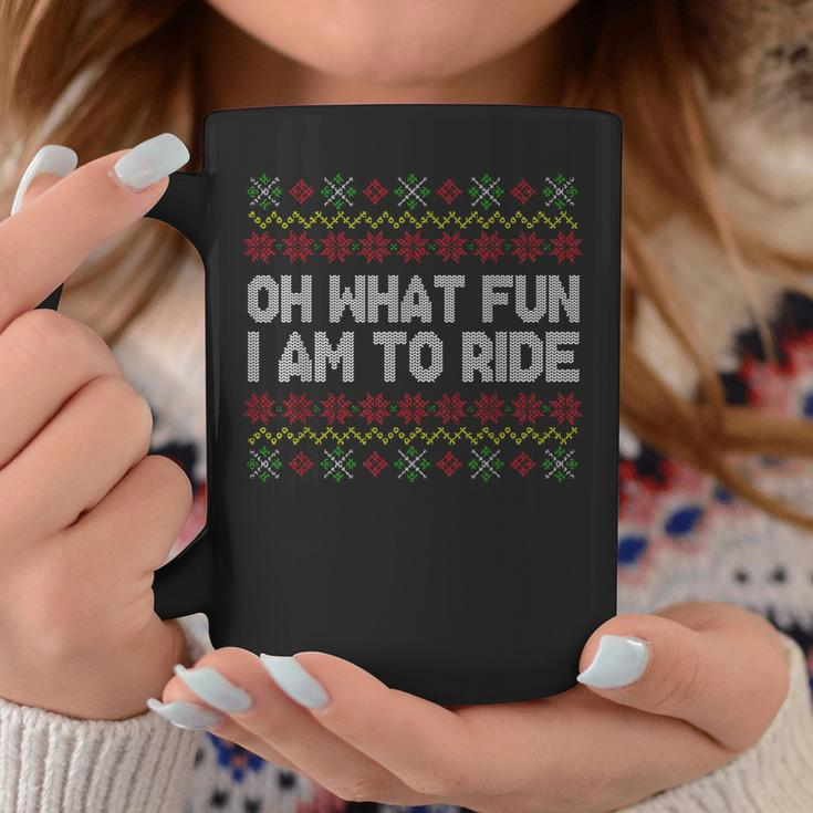 Oh What Fun I Am To Ride Ugly Christmas Sweater Pattern Coffee Mug Unique Gifts