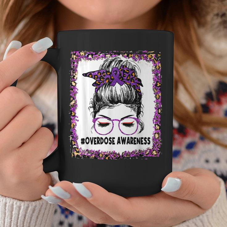 Overdose Awareness Wear Purple Leopard Messy Bun Coffee Mug Unique Gifts