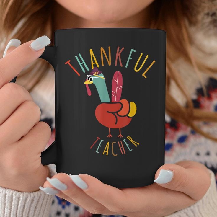 Peace Hand Sign Turkey Thankful Teacher Thanksgiving Coffee Mug Funny Gifts