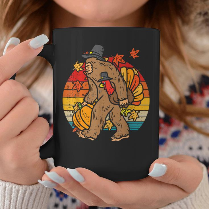 Pilgrim Bigfoot Turkey Retro Thanksgiving Sasquatch Men Coffee Mug Personalized Gifts