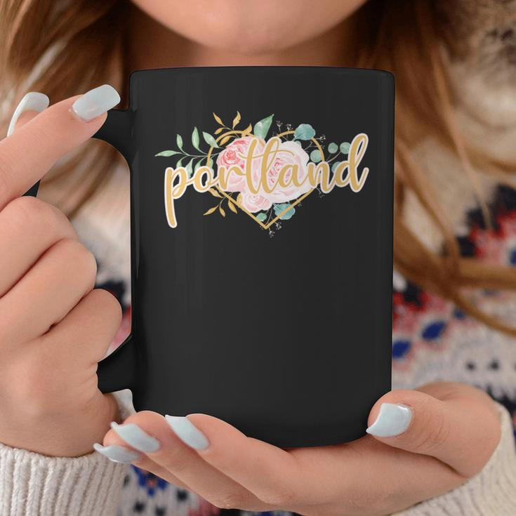 Portland Floral Heart Pink Watercolor Roses Coffee Mug Unique Gifts