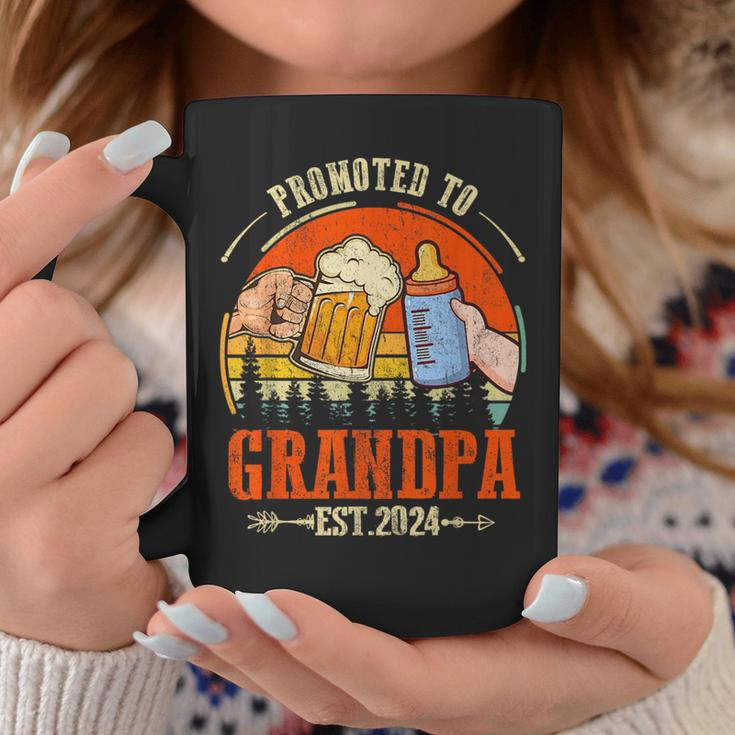 Promoted To Grandpa Est 2024 Retro Fathers Day New Grandpa Coffee Mug Unique Gifts