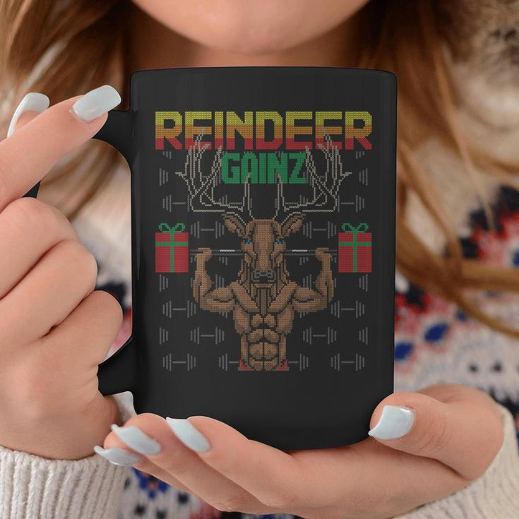 Reindeer Gainz Brodolf Ugly Christmas Sweater Gym Workout Coffee Mug Funny Gifts