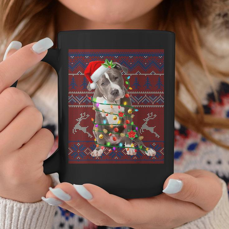 Santa Pitbull Christmas Tree Lights Ugly Sweater Pajama Coffee Mug Funny Gifts