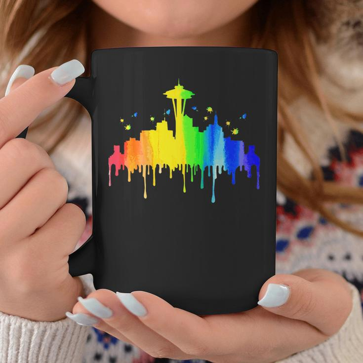 Seattle Skyline - Rainbow Space Needle Gay Pride Month Gift Coffee Mug Unique Gifts