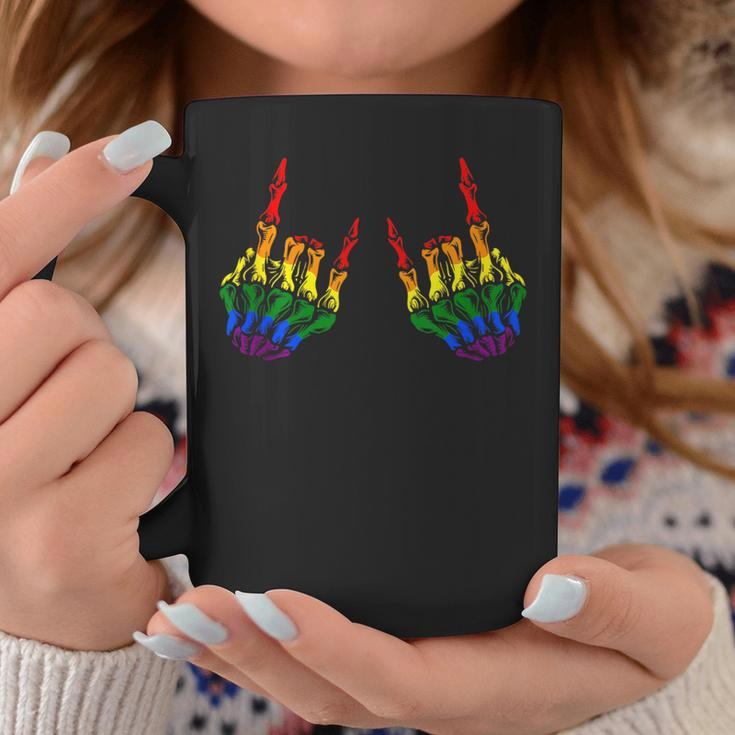 Skeleton Rock Hand Lgbt-Q Gay Pride Pround Ally Rainbow Flag Coffee Mug Unique Gifts