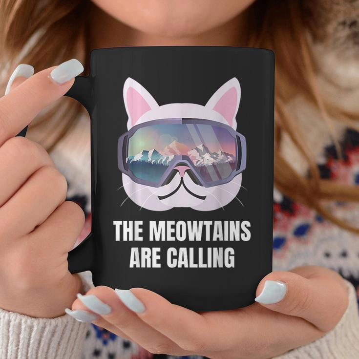 Skiing Cat Lover The Meow-Tains Are Calling Skier Coffee Mug Unique Gifts