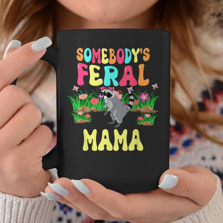 Somebodys Feral Mama Cute Raccoon Bow Tie Flowers Animal Gifts For Mama Funny Gifts Coffee Mug Unique Gifts