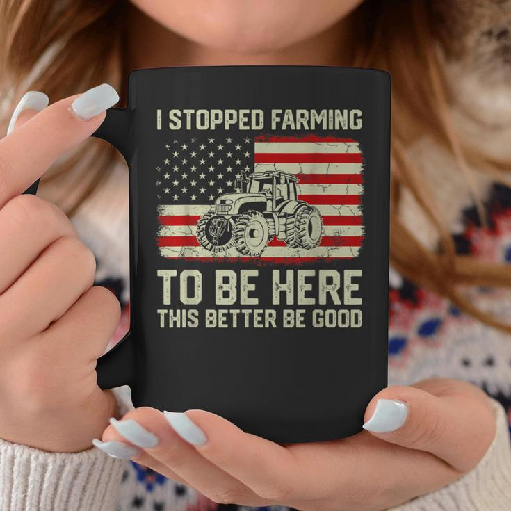 I Stopped Farming To Be Here Tractor Vintage American Flag Coffee Mug Funny Gifts