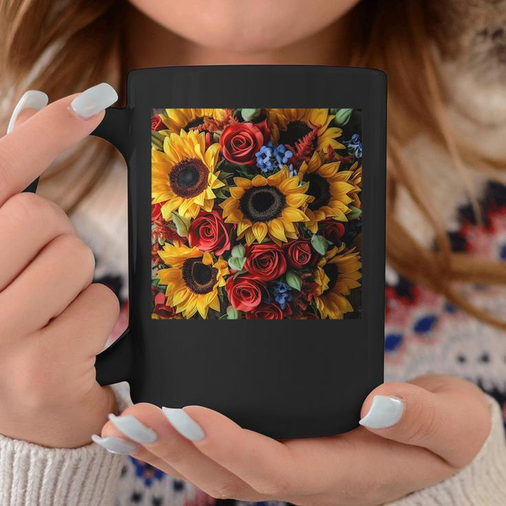 Sunflower And Rose Red Yellow Floral Pattern Coffee Mug Unique Gifts