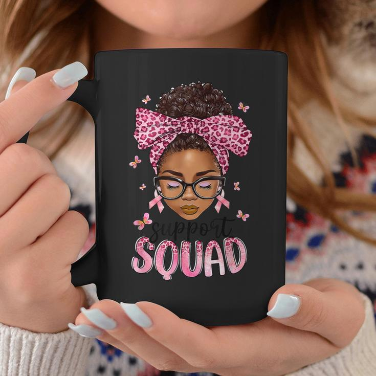 Support Squad Breast Cancer Awareness Messy Bun Black Woman Coffee Mug Unique Gifts