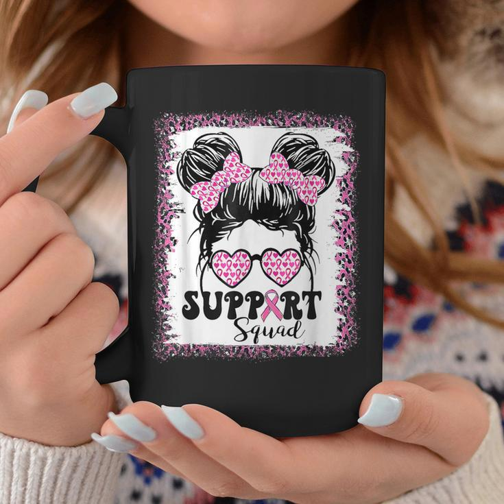 Support Squad Messy Hair Bun Girl Pink Warrior Breast Cancer Coffee Mug Unique Gifts