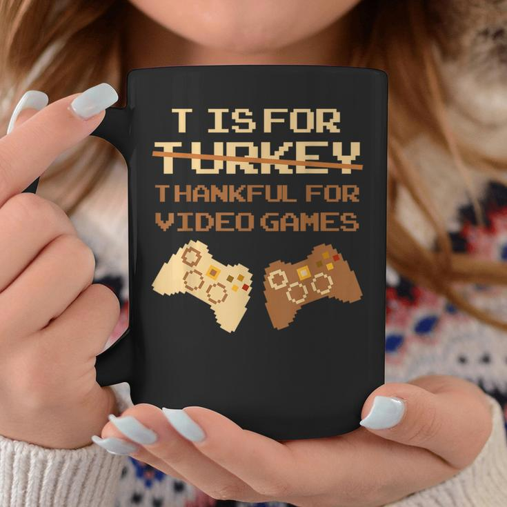 T Is For Thankful For Video Games Thanksgiving Turkey Coffee Mug Unique Gifts