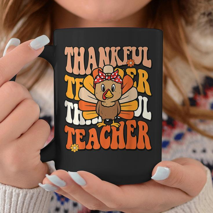 Thankful Teacher Retro Groovy Thanksgiving Turkey Teacher Coffee Mug Unique Gifts