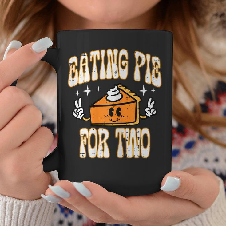 Thanksgiving Pregnancy Eating Pie Two Announce Mom Women Coffee Mug Funny Gifts