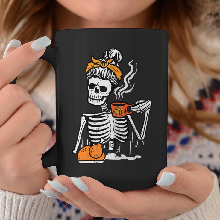 Thanksgiving Skeleton Messy Bun Pumpkin Coffee Girls Coffee Mug Personalized Gifts