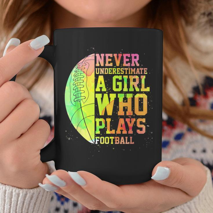 Never Underestimate A Girl Who Plays Football Sports Lover Coffee Mug Funny Gifts