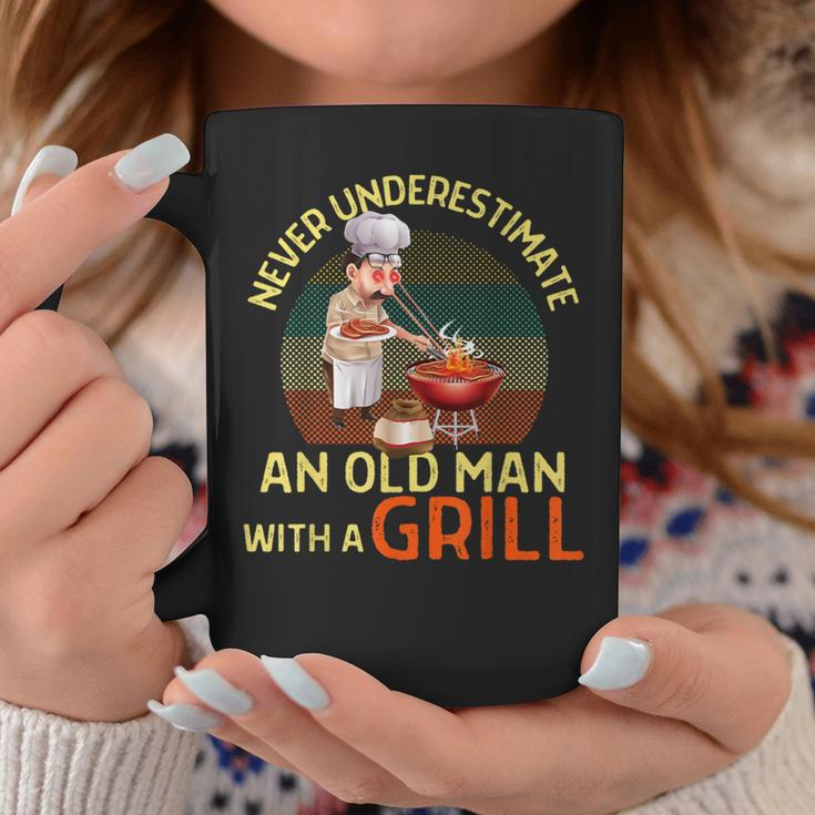 Never Underestimate An Old Man With A Grill Dad Granddad Bbq Coffee Mug Funny Gifts