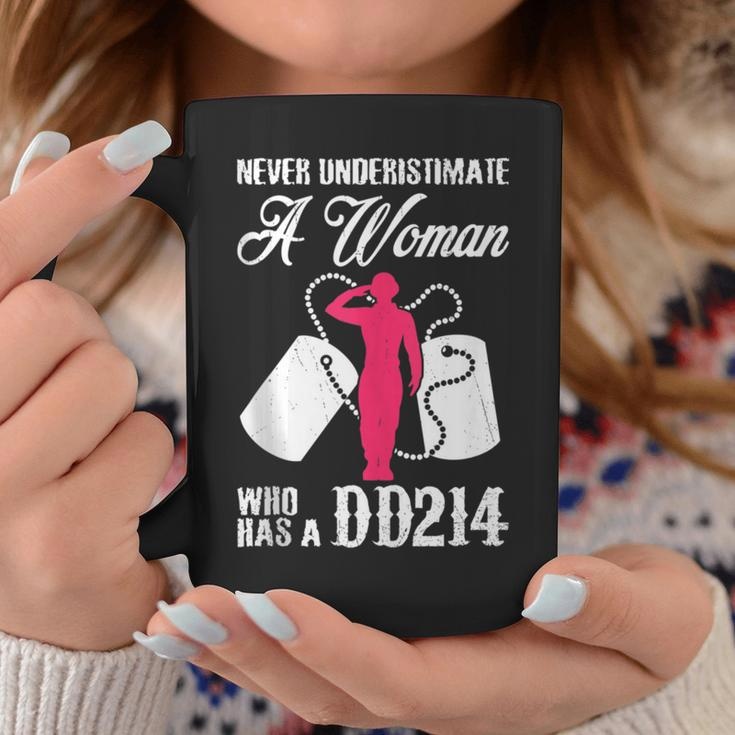 Never Underestimate A Woman With Dd214 Veteran's Day Coffee Mug Unique Gifts