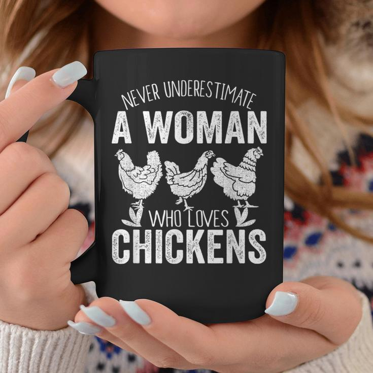 Never Underestimate A Woman Who Loves Chickens Farmer Coffee Mug Funny Gifts