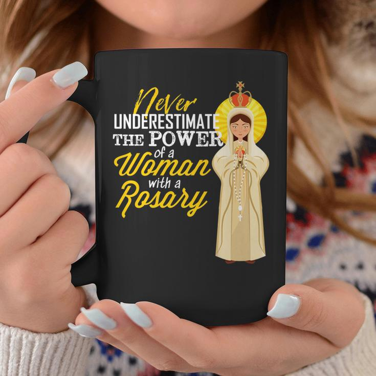 Never Underestimate A Woman With A Rosary Blessed Mary Coffee Mug Personalized Gifts
