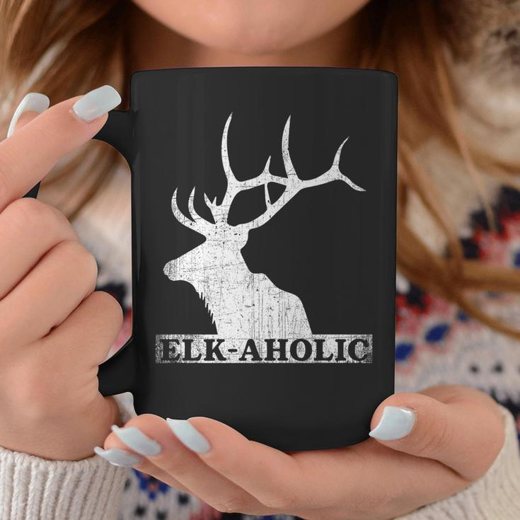 Vintage Elkaholic Funny Elk Hunter Elk-Aholic Distressed Coffee Mug Unique Gifts