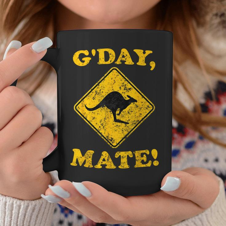 Vintage G'day Mate Kangaroo Road Sign Australia Aussie Roo Coffee Mug Funny Gifts