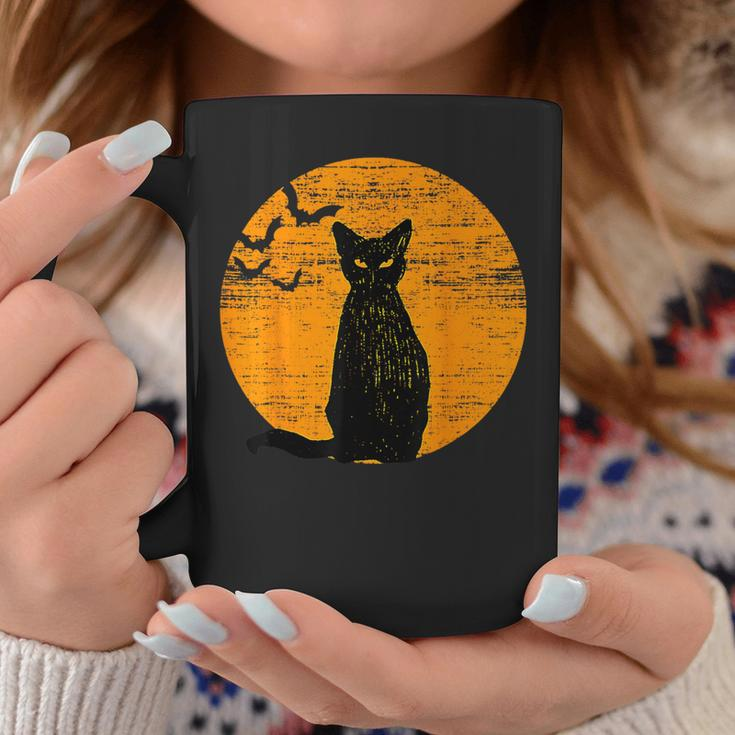 Vintage Scary Halloween Black Cat Costume Retro Moon Cat Mom Coffee Mug Unique Gifts