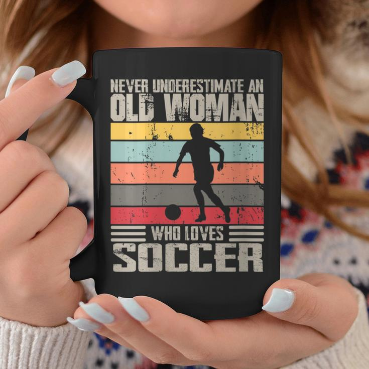 Vintage Never Underestimate An Old Woman Who Loves Soccer Coffee Mug Funny Gifts