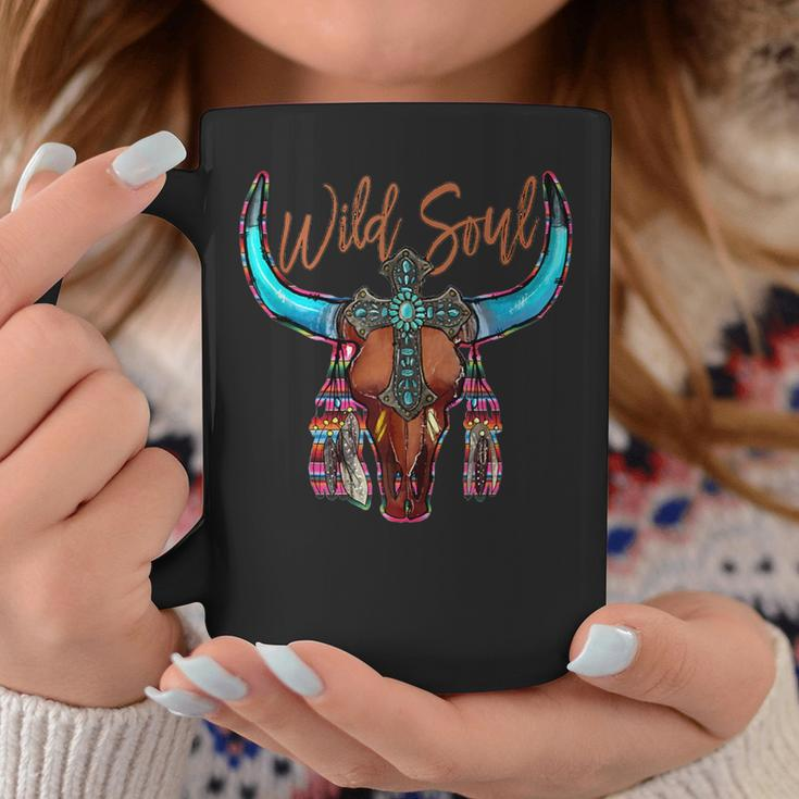 Western Boho Serape Cow Bull Skull Wild Soul Faith Cross Faith Funny Gifts Coffee Mug Unique Gifts