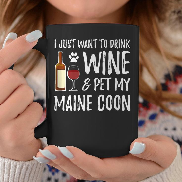 Wine And Maine Coon Cat Mom Or Cat Dad Idea Coffee Mug Funny Gifts