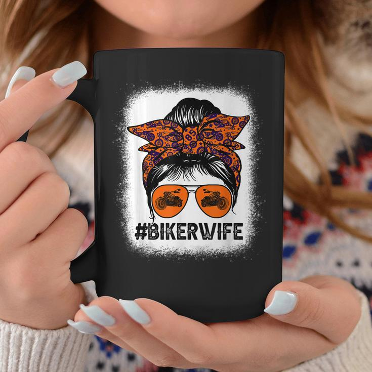 Women Messy Bun Biker Wife Motorcycles Lover Bleached Coffee Mug Funny Gifts
